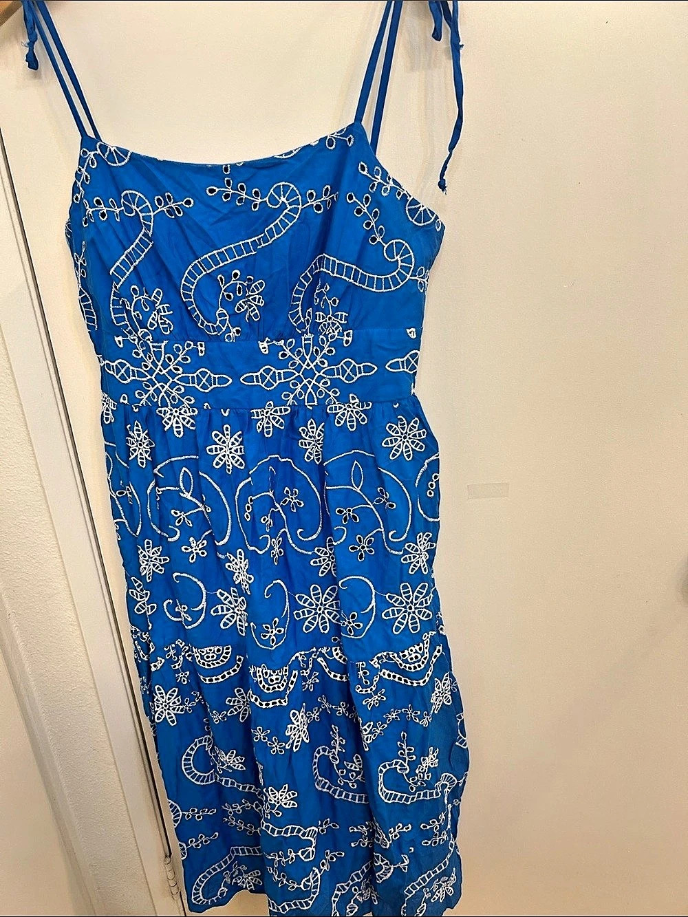 Blue & White Embroidered Maxi Dress Like New
